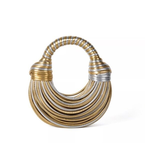 Alanni Knot Handbag Gold Silver Metallic Evening Handbag Mini Purse - Picture 9 of 9